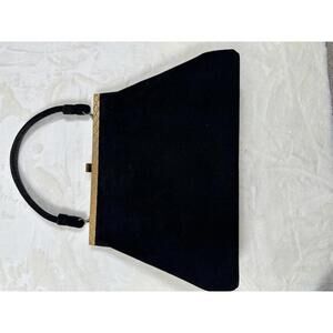 VTG 1950s Joseph Magnin Black Suede Gold Frame Top Handle Purse